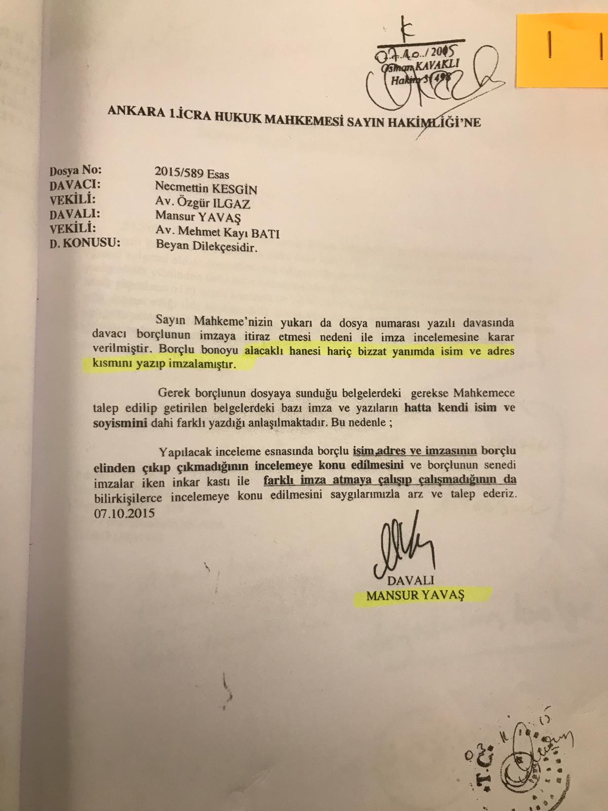 MANSUR YAVAŞ'TAN BİR SKANDAL DAHA "SENET YANIMDA İMZALANDI" DEDİ; AMA İMZA SAHTE ÇIKTI!