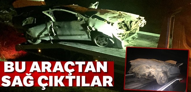 Hurdaya dönen araçtan sağ çıktılar!